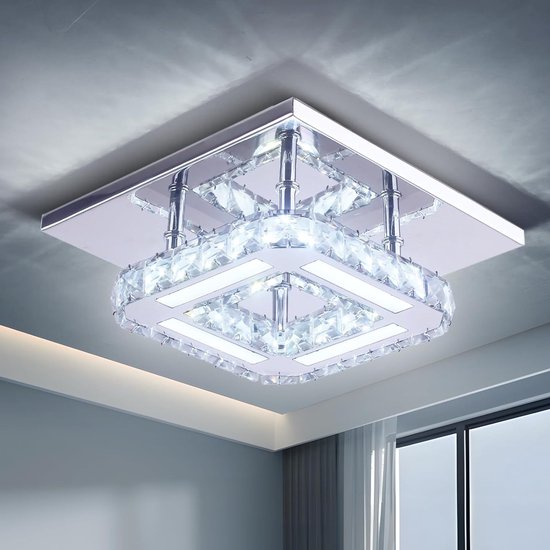 Kroonluchter - Moderne kristallen plafondverlichting - Mini vierkante kristallen kroonluchter - Eigentijdse luxe halve oppervlakte LED-plafondlamp voor slaapkamer eetkamer keuken hal entree