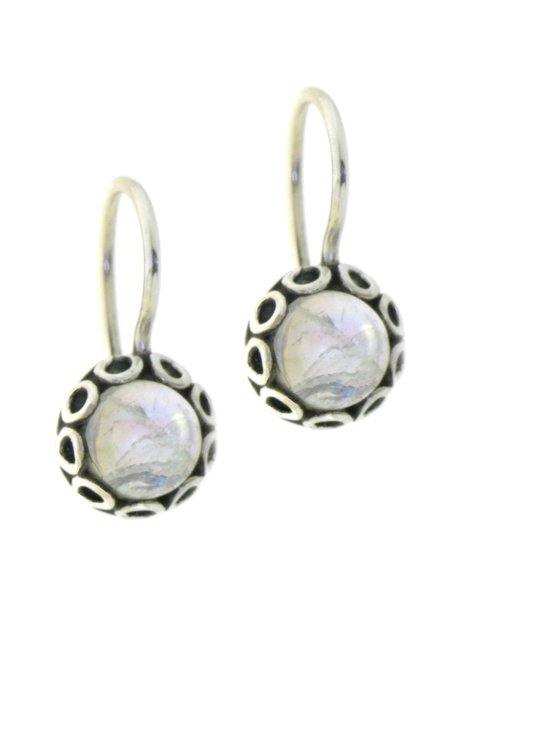 SilverGems Zilveren oorhangers met ronde Regenboog Maansteen edelstenen
