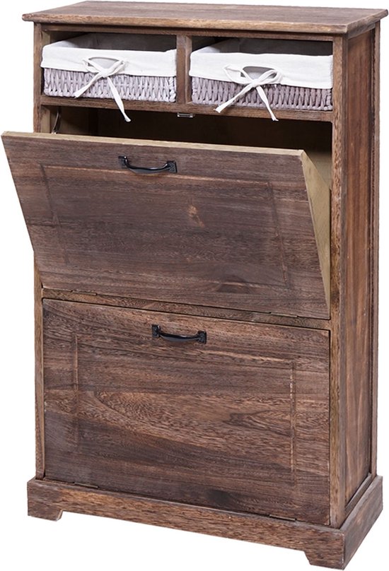 Cosmo Casa Tourne-chaussures - Meuble à chaussures - Étagère à chaussures - Massief Hout - Look patiné - Tiroir panier - 100x60x24cm - Marron