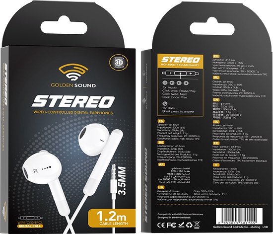 Golden Sound Wired Headphones - Écouteurs - Connexion jack 3,5 mm