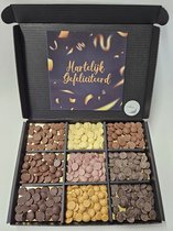 Chocolade Callets Proeverij Pakket met Mystery Card 'Hartelijk Gefeliciteerd' met persoonlijke (video) boodschap | Chocolademelk | Chocoladesaus | Verrassing box Verjaardag | Cadeaubox | Relatiegeschenk | Chocoladecadeau