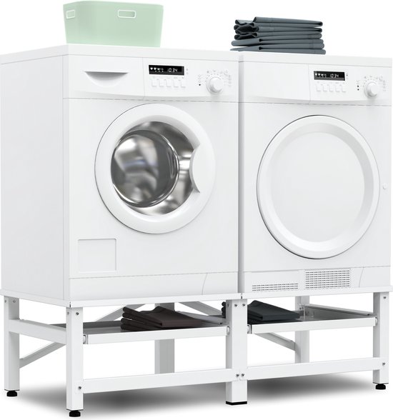 Bodo® - Wasmachine Verhoger - Dubbel - Kast - Ombouw uitschuifbare Plank - Wit - 124x54x37cm