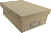 Boîte en bois avec couvercle & porte-étiquette en métal - L 30,5 cm x l 20,5 cm x H 10 cm
