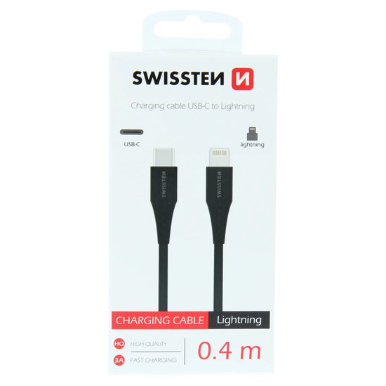 Swissten Textile Type – USB C To Lightning – 0.4 m – Fast Charging – Zwart