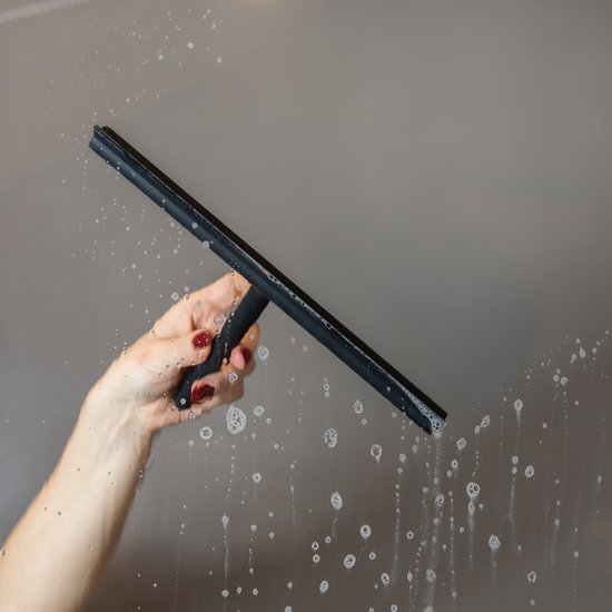 Essuie-glace de douche Zwart avec système de suspension - Accessoires de vêtements pour bébé de salle de bain - Essuie-glace de fenêtre - Extracteur de Douche- Silicone - 21cm x 16cm