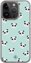 Casimoda® hoesje - Geschikt voor iPhone 13 Pro - Panda Print - 2-in-1 case - Schokbestendig - Dierenprint - Verhoogde randen - Mint, Transparant