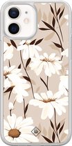 Casimoda® hoesje - Geschikt voor iPhone 12 Mini - In Bloom - 2-in-1 case - Schokbestendig - Bloemen - Verhoogde randen - Bruin/beige, Transparant
