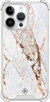 Casimoda® hoesje - Geschikt voor iPhone 14 Pro Max - Marmer Goud - Shockproof case - Extra sterk - TPU/polycarbonaat - Goudkleurig, Transparant