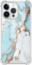 Casimoda® hoesje - Geschikt voor iPhone 14 Pro Max - Marmer Lichtblauw - Shockproof case - Extra sterk - TPU/polycarbonaat - Blauw, Transparant