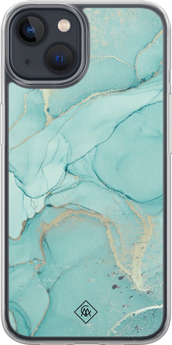 Casimoda® hoesje - Geschikt voor iPhone 13 Mini - Marmer mint groen - 2-in-1 case - Schokbestendig - Marble design - Verhoogde randen - Mint, Transparant