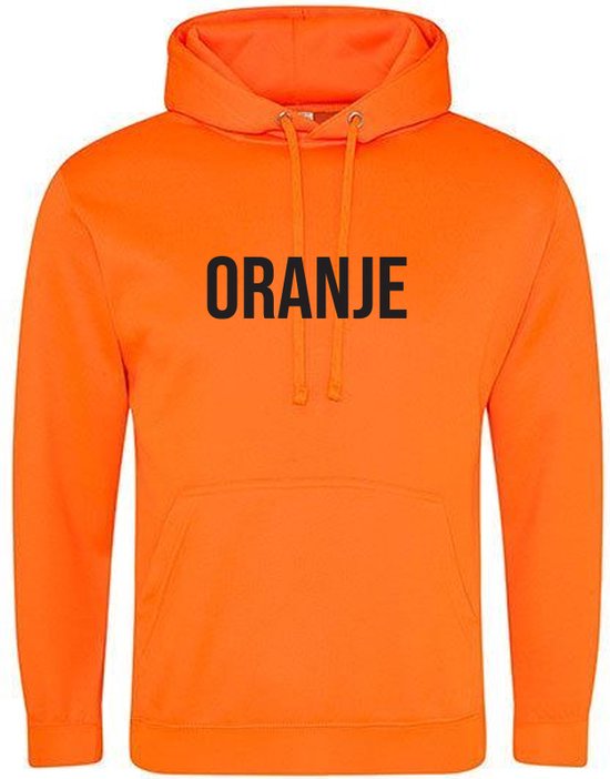 Oranje Hoodie met zwarte tekst Oranje - nederland - koningsdag - wk - ek - holland - dutch - unisex - trui - sweater - capuchon
