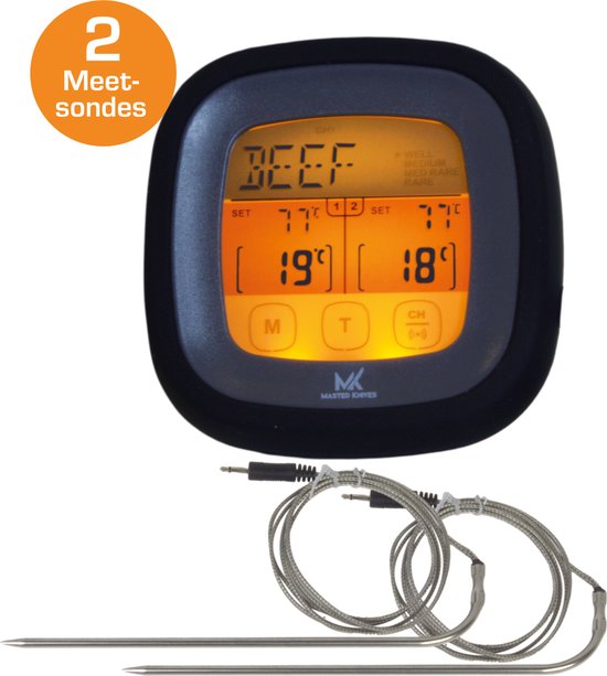 Master knives Digitale BBQ Thermometer met 2 Meetsondes - Vleesthermometer met Timer - Keukenthermometer tot 250 Graden - Master knives