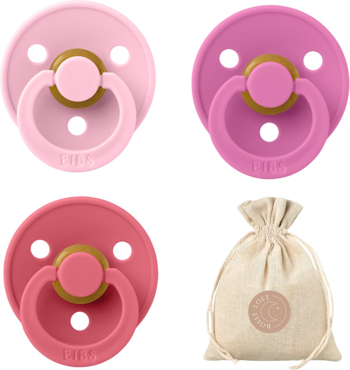 Goedkoopste BIBS fopspenen T1 speenzakje BolleToet - Baby Pink, Bubblegum, Coral - 0-6 maanden