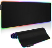 Gamer-muismat, RGB muismat 900 x 400 mm, XXL bureaumat, waterdicht en antislip, voor games en kantoor, 12 lichtmodi (zwart verlicht)