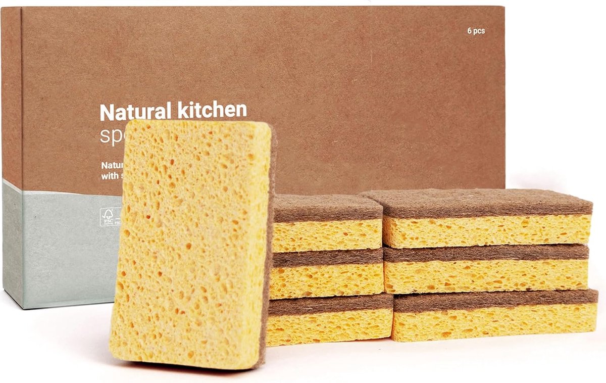 Goedkoopste Premium natuurlijke keukenspons, niet krassend, duurzaam, plasticvrij, composteerbare keukenspons, natuurlijke vezels, milieuvriendelijk, biologisch afbreekbaar, veganistisch, verpakking van 5 stuks