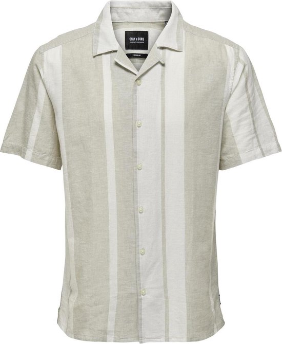 Only & Sons Overhemd Onscaiden Ss Stripe Linen Resort No 22026109 Vintage Khaki Mannen Maat - XS