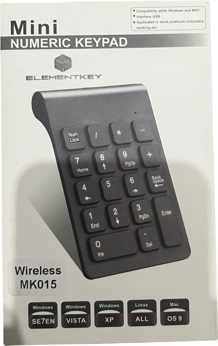 ALKEM Draadloos Numeriek Toetsenblok 2,4 GHz Draadloos Numeriek Toetsenbord Retro Stijl Ronde Keycaps Numpad 18 Toetsen Draagbaar Cijfertoetsenbord met USB-ontvanger voor Lapto | NL