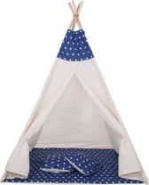 Tipi Tent Kinderen - Tipi-Tenten - Speelgoed Tipitent - Speeltent Meisjes en Jongens - Speelhuisje - Wit met Blauw