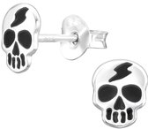 Joy|S - Zilveren skull schedel oorbellen - 6 x 7 mm - doodskop oorknoppen - kinderoorbellen