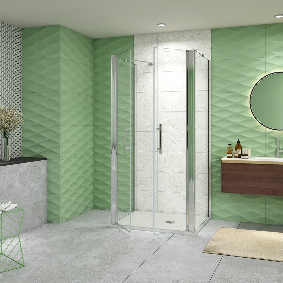 75x90x90cm Douchecabine 195cm hoog,pendeldeuren met Twee Zijwanden,Aluminium muurprofiel Helder Glas 6mm.