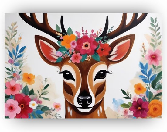 Hert poster - Hert poster - Muurdecoratie bloemen - Wanddecoratie industrieel - Slaapkamer poster - Muurkunst - 90 x 60 cm
