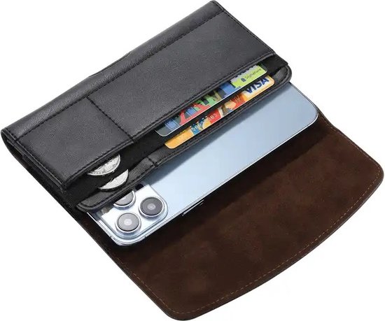 Casemania Belt Bag Étui pour Apple iPhone 7 Plus Zwart - Sac de Transport avec Rabat - Sac Banane Double Fixation avec Porte-Cartes