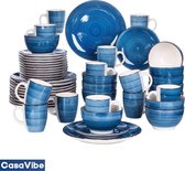 CasaVibe Luxe Serviesset – 48 delig – 12 persoons – Porselein - Bordenset – Dinner platen – Dessertborden - Kommen - Mokken - Set - Blauw - Wit