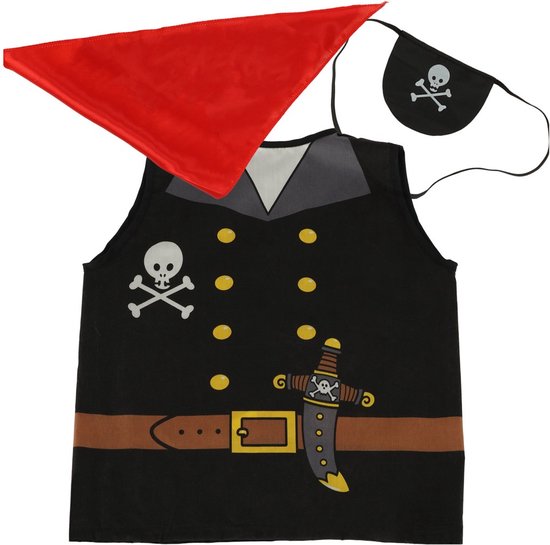 Piraat Kostuum met accessoires - Piraten Verkleedkleding - Hoofddoek - Ooglapje