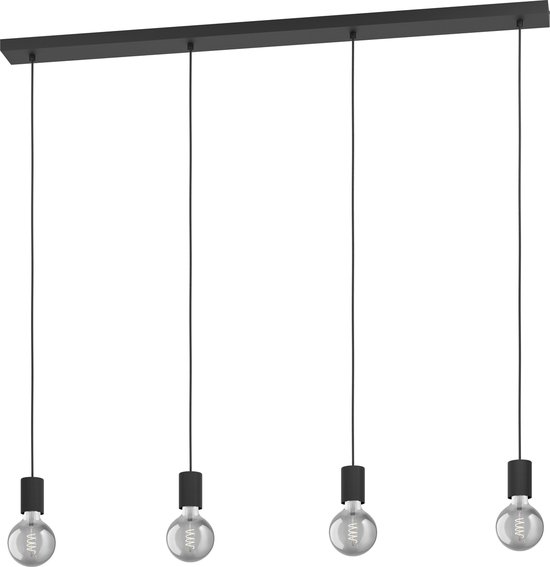 Lampe à suspension EGLO Nogalte - 4 lumières - E27 - 117 cm - Rectangulaire - Zwart