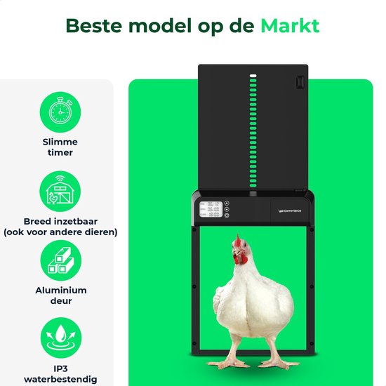 AG Commerce Kippenluik Automatisch - Automatische Kippendeur - Chickenguard - Dierenluik - Hokopener - Timerfunctie - Inclusief Batterijen - Zwart - AG Commerce