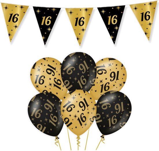 Q2P - 16 Jaar Slinger - Verjaardag Versiering - Vlaggenlijn - Slingers - Feest Decoratie - Vlaggetjes - Wit & Goud - 10m