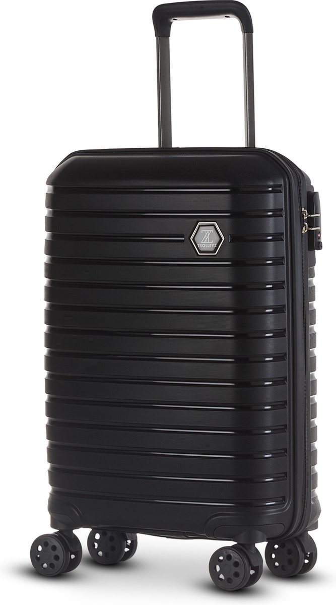 ©TROLLEYZ - Berlin No.11 - Trolley - 55cm met cijferslot - Dubbele wielen - 360° spinners - 100% polypropyleen- Reiskoffer in Night Black