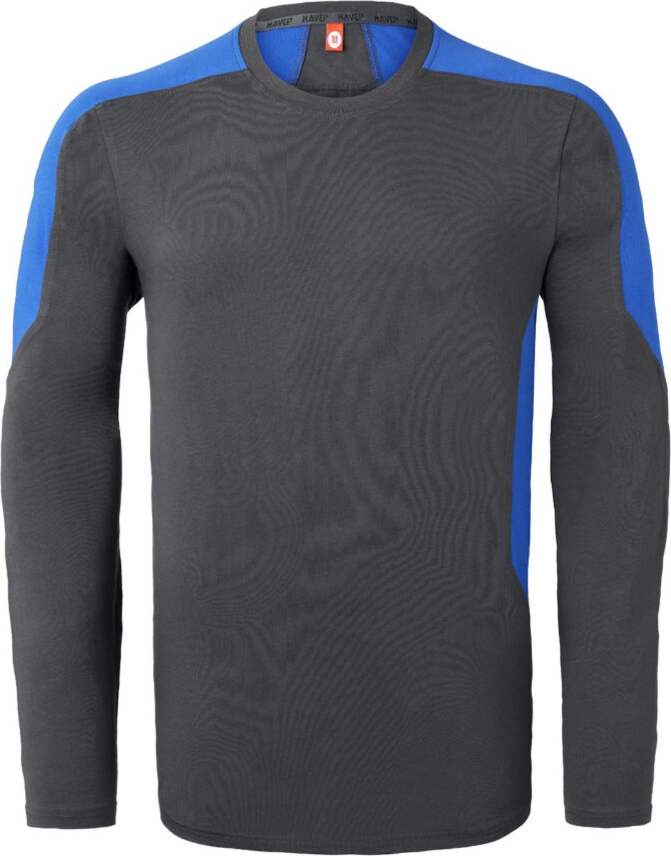 HAVEP T-shirt lange mouw Bicolor 10073 - Charcoal/Korenblauw - M