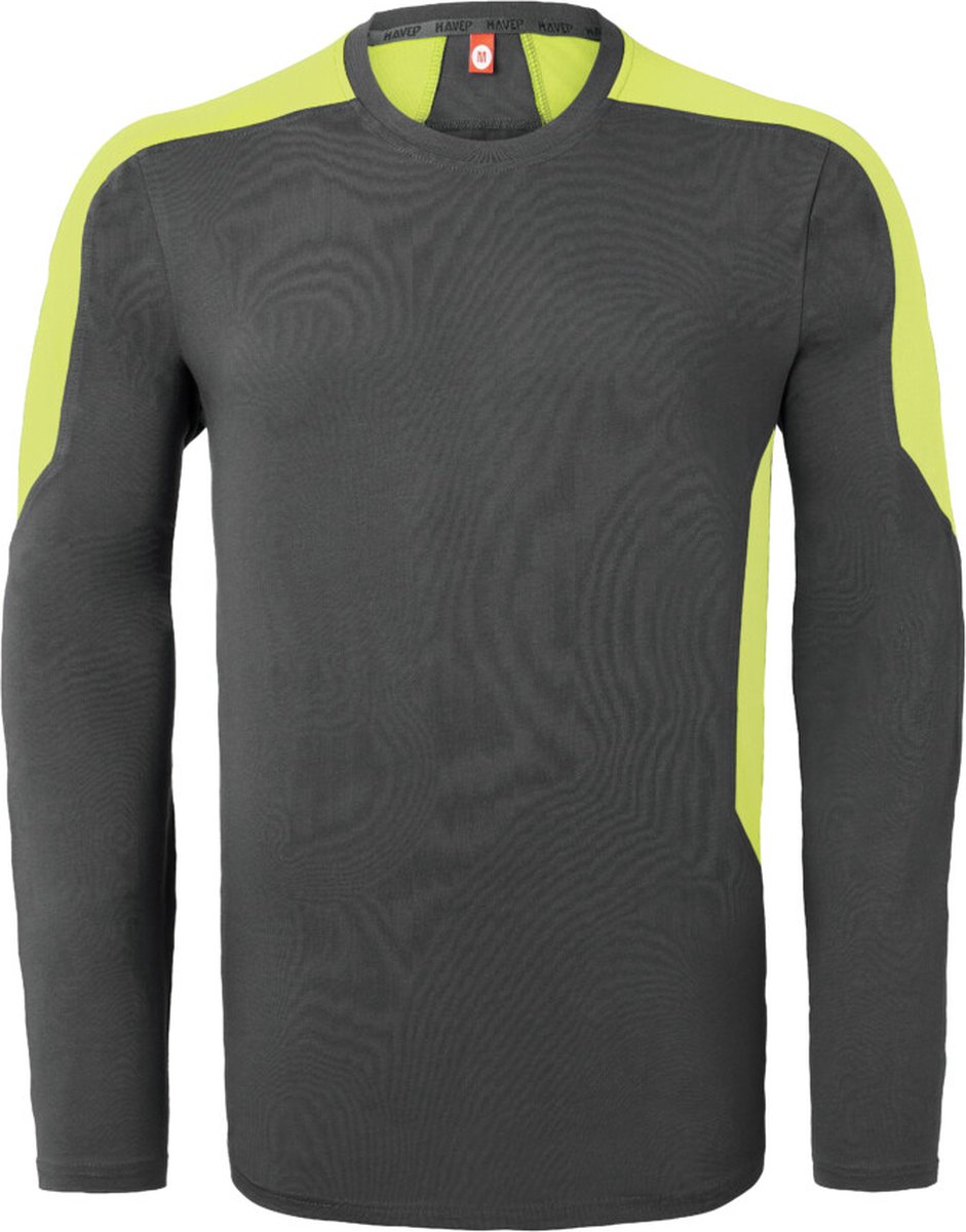 HAVEP T-shirt lange mouw Bicolor 10073 - Charcoal/Fluo Geel - XL