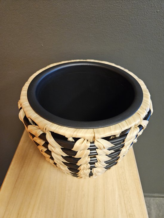 POT DE FLEUR MICA DECORATIONS NOIR-BEIGE - H24XD18CM