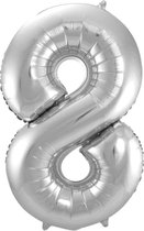 LUQ - Cijfer Ballonnen - Cijfer Ballon 8 Jaar zilver XL Groot - Helium Verjaardag Versiering Feestversiering Folieballon