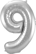 LUQ - Cijfer Ballonnen - Cijfer Ballon 9 Jaar zilver XL Groot - Helium Verjaardag Versiering Feestversiering Folieballon