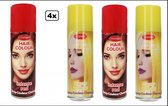4x Haarspray rood/geel 125 ml - Word bezorgd in doos ivm beschadeging - Festival thema feest carnaval haar kleurspray party
