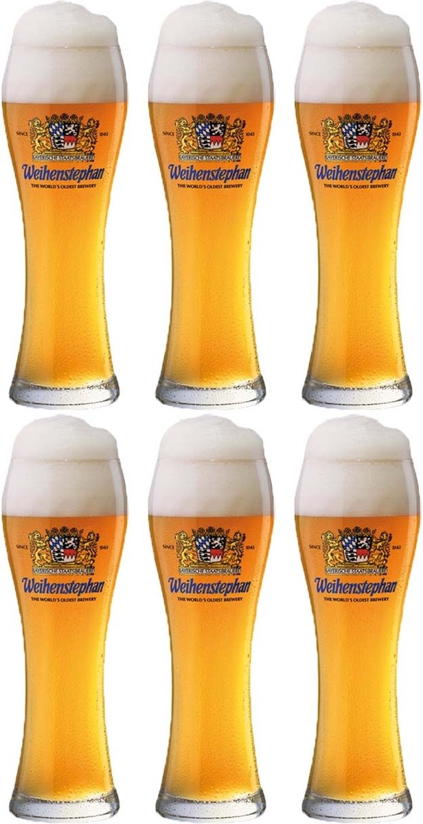 Weihenstephaner Authentieke Weizen Bierglazen - (6 stuks) - 50cl/0.50L - Professioneel Bierglas - Hoge Kwaliteit Glaswerk - Speciaal voor Weizenbier