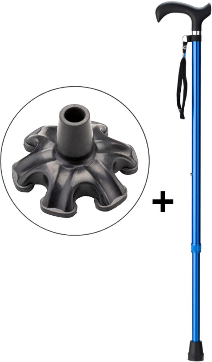 Wandelstok Blauw met ergonomisch comfort handvat en polsbandje - Loopstok - Verstelbaar 76 - 98,5 cm - Lichtgewicht - Incl. 6-poot stokdop