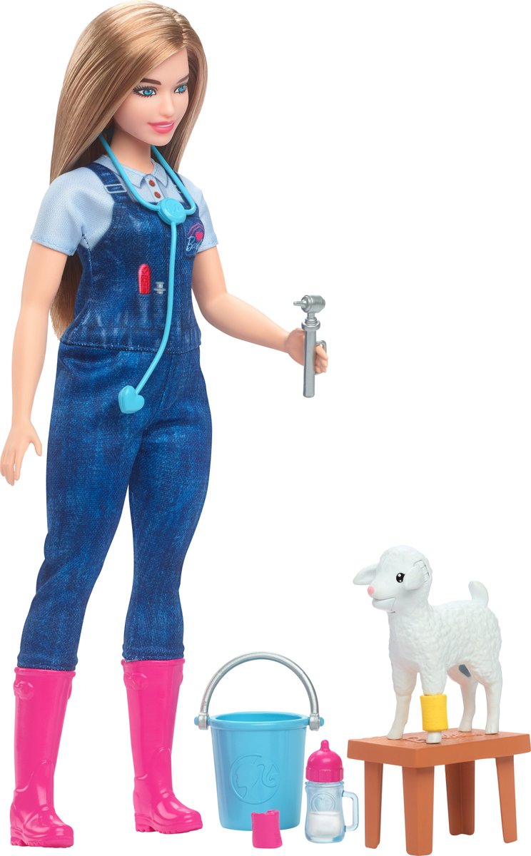 Barbie 65 jaar Veearts set - 28 cm - Met lammetje - Barbiepop