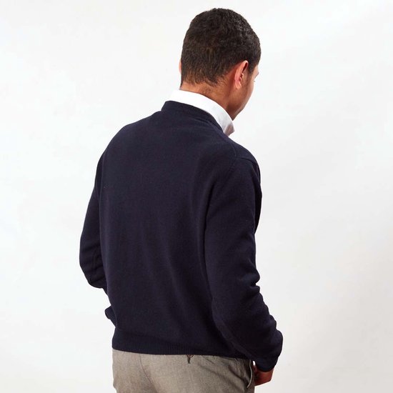 Osborne Knitwear Trui met ronde hals - Sweater heren in Lamswol - Pullover Heren - Navy - L