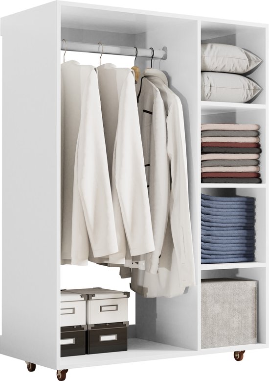 Armoire avec penderie mobile et étagères - portant à vêtements pour ranger vêtements, chaussures et textiles