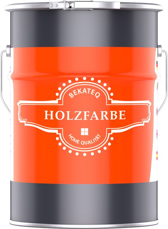 BEKATEQ HOUTVERF met hoge kwaliteit, oranje blik met grijze deksel en handvat.