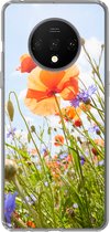 Geschikt voor OnePlus 7T hoesje - Bloemen - Klaproos - Lente - Natuur - Rood - Blauw - Siliconen Telefoonhoesje