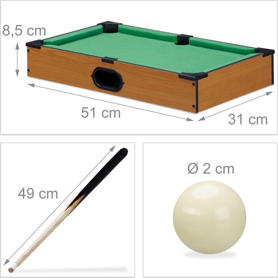 Mini Pooltafel - Inclusief Keu, ballen en driehoek - Voor kinderen - 51x31x8cm — afbeelding 2