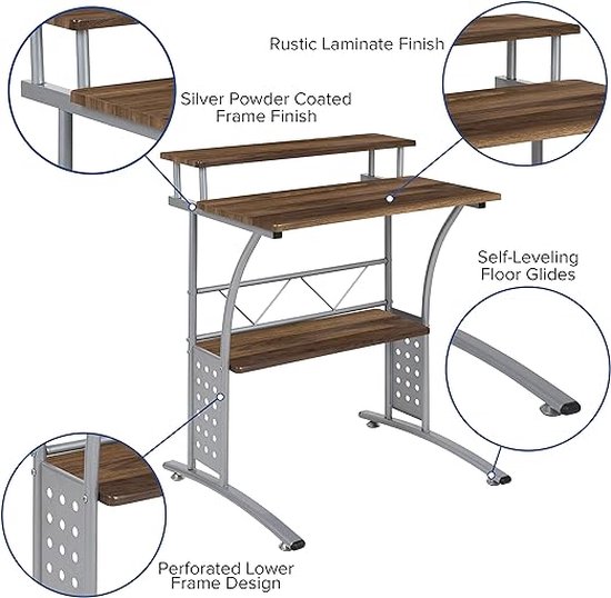 Bureau Ordinateur pour ordinateur portable, bureau d' Ordinateur, bureau d'étude, table pour ordinateur portable, station de travail, salle à manger, table de Gaming, table en bois, 59,7 P x 71,1 L x 83,8 H centimètres