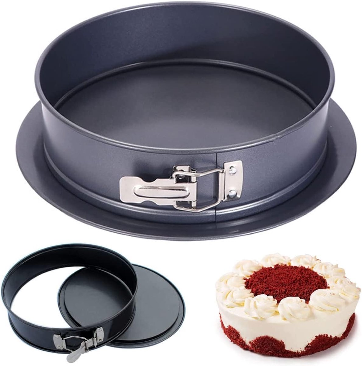Springform 22 cm rond cakevorm bakvorm met platte bodem anti-aanbaklaag lekvrij koolstofstaal 1 stuk (rond 22 cm) Springvorm 22 cm rond cakevorm bakvorm met platte bodem anti-aanbaklaag lekvrij koolstofstaal 1 stuk (rond 22 cm)
