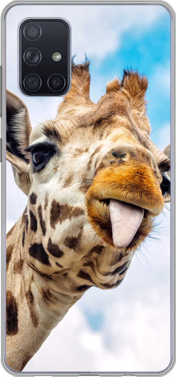 Telefoonhoesje Geschikt voor Samsung Galaxy A51 5G hoesje - Giraffe - Grappig - Tong - Kinderen - Jongens - Meisjes - Kind - Siliconen Telefoonhoesje Telefoonhoesje