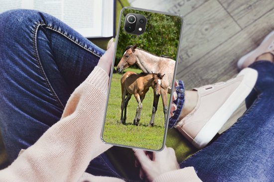 Coque de téléphone compatible avec Xiaomi 11T - Paarden - Herbe - Ombre - Coque en Siliconen